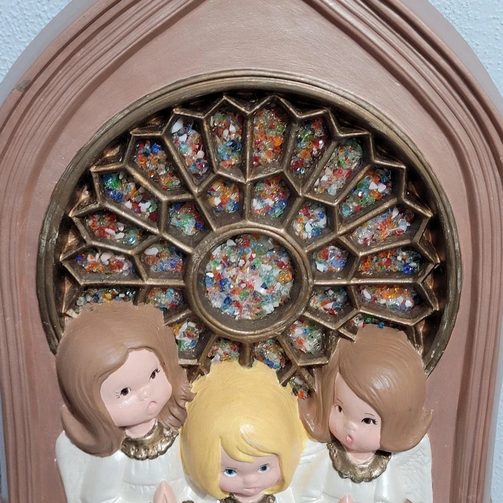 1978 Ceramic Christmas Angel Choir Stained Glass‎ Cathedral Window Byron Mold